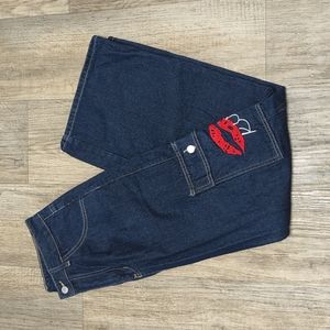 Carpenter Style Wide Leg Denim w/ Kiss Print